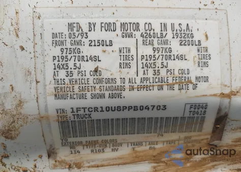 1993 Ford Ranger z USA, uszkodzony, nr VIN 1FTCR10U8PPB04703